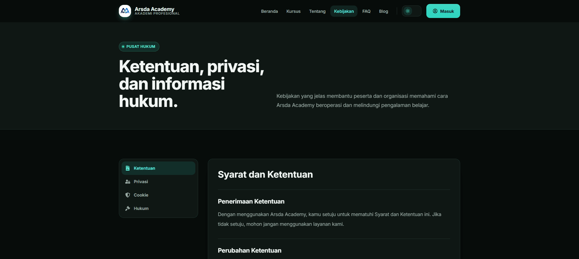 Kebijakan platform - Arsda Academy